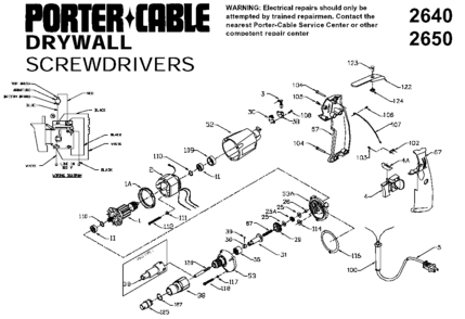 Default Diagram and Parts List for J-2640 Type 1 Porter Cable Electric Drill